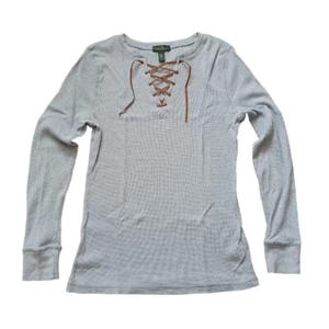 LRL Ralph Lauren Jeans Co Womens Sweater 1/4 Lace Up Medium Green Casual Ladies - Picture 1 of 13