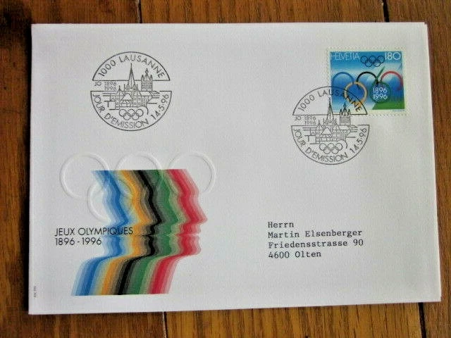 Switzerland  SUMMER OLYMPIC GAMES CENTENNIAL 1896- 1996  FDC  - Image 1 of 1