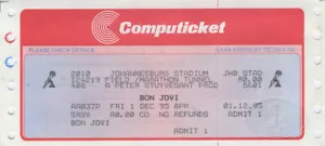 BON JOVI 1995 Tour Konzert Ticket Johannesburg Südafrika - Bild 1 von 1