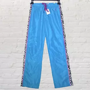 Justice Girls Blue Athletic Track Pants Purple Trim Leopard Print Size 10 NWT - Picture 1 of 13