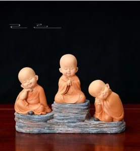 Kleine Buddha Statue niedlicher Mönch Harz Handarbeit Figur Ornament Wohndeko Kunst - Bild 1 von 10