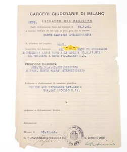 R.S.I. Documento del 28 NOVEMBRE 1945 - Estratto del Registro - Carceri Giudiz. - Imagen 1 de 2