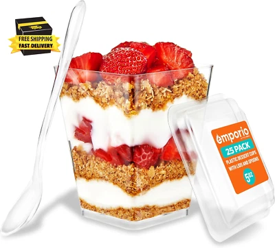 Tazas de postre de plástico de 5 oz con tapas y cucharas - Tazas de aperitivo para pudín, perfume Foto 1 de 4