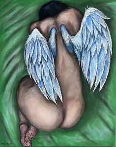 Original acrylic painting on 16x20 inch canvas, fallen angel art sold by artist - Picture 1 of 13