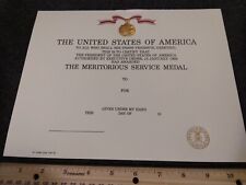 USAF AIR FORCE THE MERITORIOUS SERVICE MEDAL CERTIFICATE Obsolete embossed - NEW