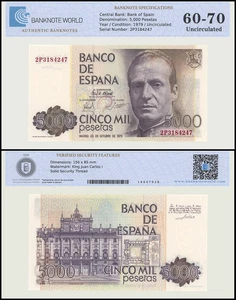 Spain 5000 Pesetas, 1979, P-160, UNC Authenticated - Picture 1 of 1