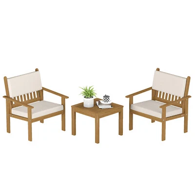 3 Pieces Acacia Wood Patio Bistro Set with Water Resistant Cushions for Backyard - Image 1 of 4