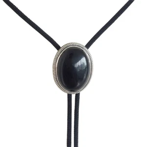 Vintage Sterling Silver 925 Black Obsidian Stone Bolo Tie - Picture 1 of 7