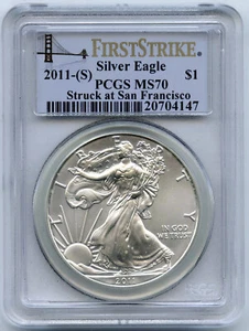 Dólar de plata American Eagle 2011-(S) 1 oz graduación profesional MS70 First Strike San Fran K587 - Imagen 1 de 2