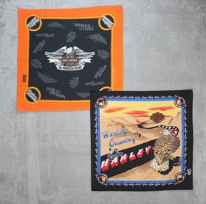 Vintage Lot of 2 Harley Davidson Made in USA Bandanas Handkerchiefs - Picture 1 of 6