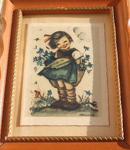 Vintage Hummel Girl Print Framed under Glass FREE SHIPPING! - Picture 1 of 4