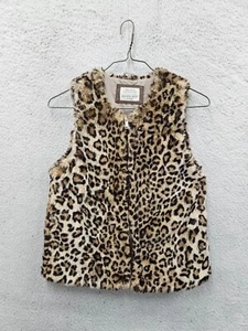 Zara Girls Outwear 13/14 Brown Animal Print Poly Blend Sleeveless Faux Fur Vest - Picture 1 of 17