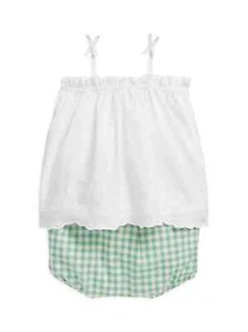Ralph Lauren Baby Girls Embroidered Top Gingham Bubble Set L141540 Size 9M - Picture 1 of 4