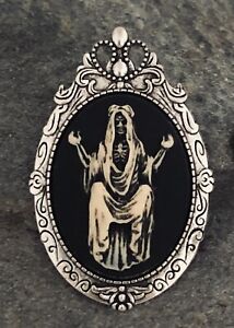 SANTA MUERTE Cameo BROOCH PIN & NECKLACE Rare Pendant HOLY ANGEL OF NIGHT DEATH