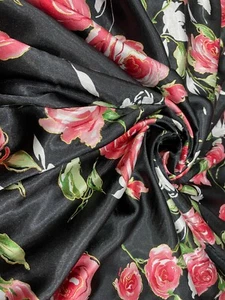 Floral Printed Silky Soft Foil Satin Fabric Dress Crafting Material 44'' wide - Picture 1 of 8