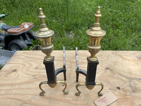 Vintage Cast Iron & Brass Fireplace Andirons Cover