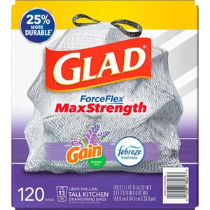 Glad ForceFlex Plus sacchetti per spazzatura alti con cordino, lavanda guadagno (13 gal., 120 ct.) - Foto 1 di 10