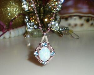 ZALES SS Lab Created Opal Genuine Blue Topaz Diamond Necklace  KAY  💎  GORGEOUS