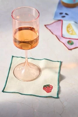 4 TOVAGLIOLI COCKTAIL ANTHROPOLOGIE HAPPY HOUR RICAMATI ESTIVI FRAGOLA NUOVI - Immagine 1 di 4