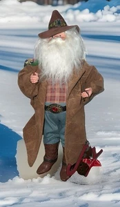 VTG Cowboy Santa Claus. Brown Duster, Plaid Shirt, Cowboy Boots, Hat/Gifts/Joy - Picture 1 of 18