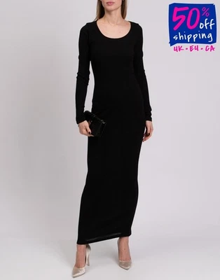 RRP€650 FAITH CONNEXION Maxi Knitted Bodycon Dress Size M Black Lightweight - Image 1 of 4