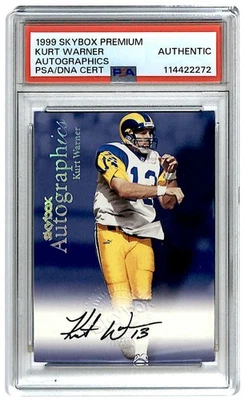 1999 SkyBox Premium Autographics Kurt Warner Rookie Auto PSA R6220J - Image 1 of 2