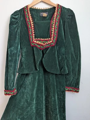 Винтажный начале 70-х Gunne Sax зеленый вельветовый платье куртка средневековый Рождество Dirndl  - Изображение 1 из 4