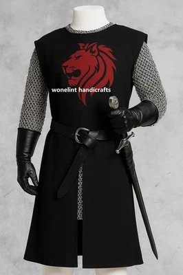 Túnica medieval de algodón negro cinturón de cuero negro | Disfraz vikingo LARP SCA Foto 1 de 3