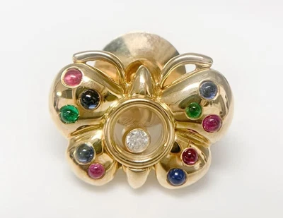 Vintage Chopard Butterfly 18k Yellow Gold Diamond Ruby Sapphire Emerald Brooch - Image 1 of 4
