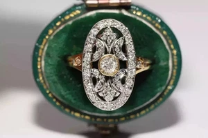 Art Deco Vintage Style Round Lab Created Diamond Engagement Ring 14K Gold Finish - Picture 1 of 6