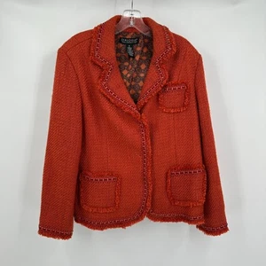 Dialogue Womens Blazer Size 16 Red Tweed Jacket Contrast Trim Vintage Twee Mod - Picture 1 of 7