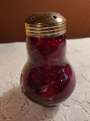 Vintage Etched Bohemian Sugar Shaker Glass Ruby Red  - Image 1 of 4