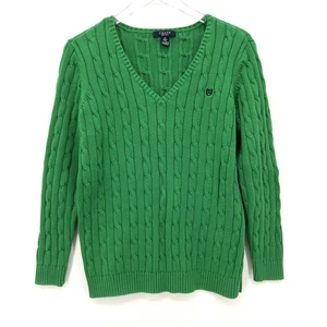 Vintage Chaps Cable Knit Sweater Size 1X Kelly Green Fisherman Preppy V-Neck - Picture 1 of 8