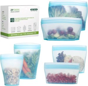 Reusable Food Container, Silicone Bag, 6 Pcs Zip Containers Can Be Used for Frui - Picture 1 of 12
