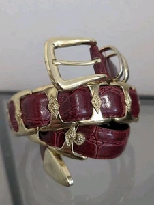 Cintura vintage anni 80 Croc goffrata oro bordeaux dichiarazione ottima tg 30-33 - Foto 1 di 11