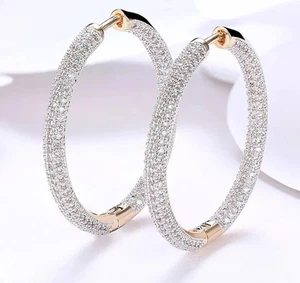 3Ct Round Lab Created Diamond Large Huggie Hoop Earrings 14K Yellow Gold Plated - Picture 1 of 4