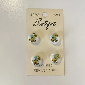 ABC Buttons Yellow Duck Button Poly Shank 1/2” Vintage Deadstock 4 Pack Washable - Picture 1 of 5
