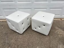 Pair of New Dice Themed Ottomans Footstools Poufs for Game Room White Leather