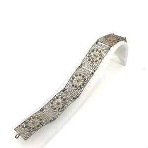 Antique Sterling Victorian Filigree Cannetille Panel Link Bracelet size 7 1/2 - Picture 1 of 8