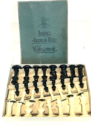 Juego de Ajedrez Drueke Vintage Nº 23 Blanco y Negro COMPLETO Caja Original 2.25" King Foto 1 de 4