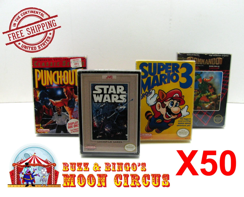 DR. RETRO 50x NINTENDO NES CIB GAME- CLEAR PLASTIC PROTECTIVE BOX PROTECTOR SLEEVE CASE