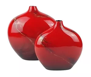 Set Of Two Ornamental Vases - Red Design - Picture 1 of 8