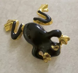 So Cute Frog Pin~ Enamel black gold tone Legs move - Imagen 1 de 4