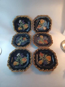 SIX 6 RAYMOND WAITES FRUIT DESIGN SALAD DESSERT PLATES 8-1/2" SQ. - Picture 1 of 8