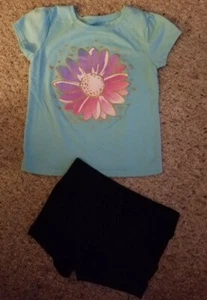 * GARANIMALS Blue Flower Top CIRCO Black Shorts Girls Size 4-5 - Picture 1 of 4