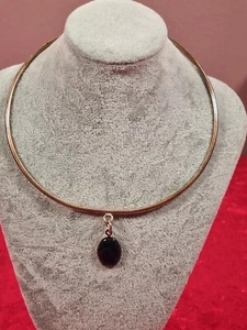 Vintage - Schmuck blau grün Designer ovaler Stein Anhänger Halskette vergoldet - Bild 1 von 8