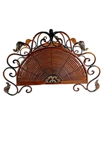 FREE SHIPPPING Vintage Metal & Rattan Fireplace Wood Holder Magazine Rack NICE - Picture 1 of 23