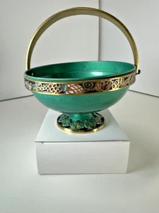 Israel Green Enamel Base and Brass Handle Bowl - Picture 1 of 23
