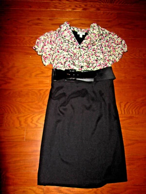 16 DRESSBARN Summer BLOUSE TOP Dress KNEE 39" Length Black-SKIRT-stretch Belt - Image 1 of 4