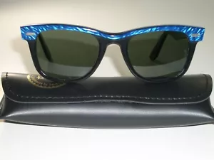 50mm MEDIUM VINTAGE B&L RAY BAN BLACK/BLUE STREET NEAT G15 WAYFARERS SUNGLASSES - Picture 1 of 6